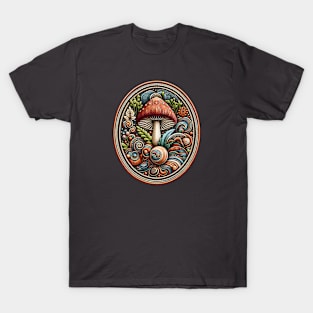 Peachy Mushroom Embroidered Patch T-Shirt